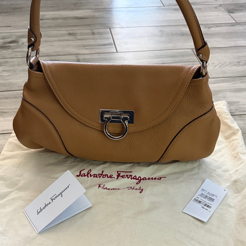 Salvatore Ferragamo Tan Leather Shoulder Bag